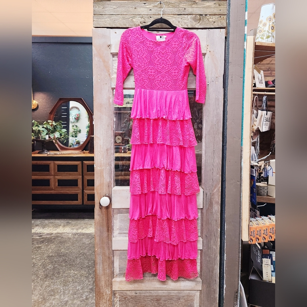 Dainty Jewells hot pink tiered lace dress dreaming of vintage